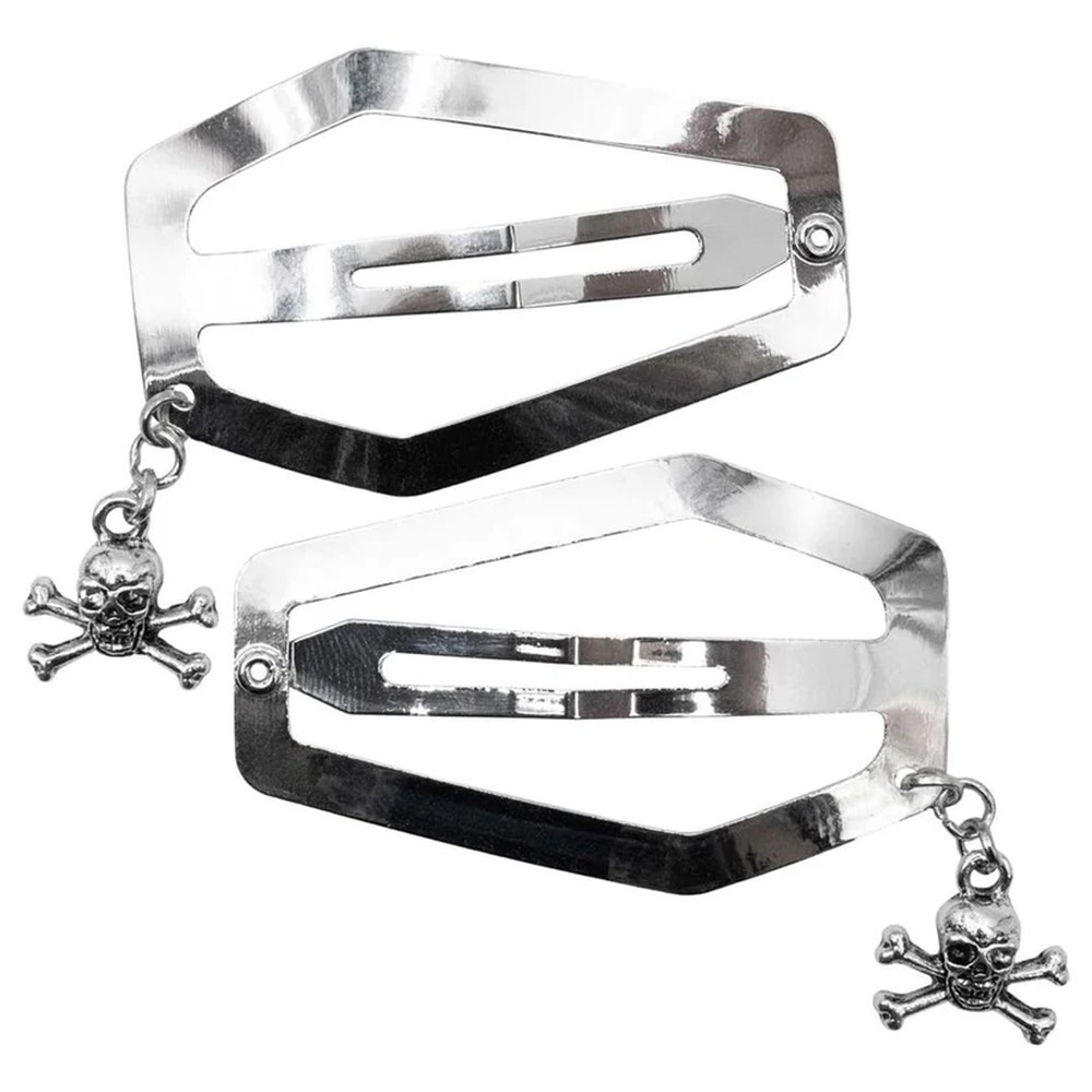 Kreepsville - Coffin Snap Skull Charm Hair clip - Silver coloured